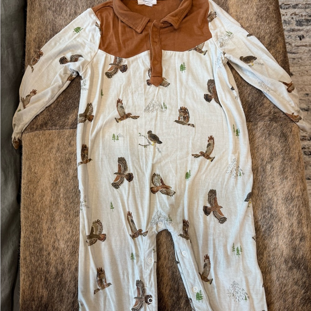 Brown and Cream Kids One Piece with Duck Print